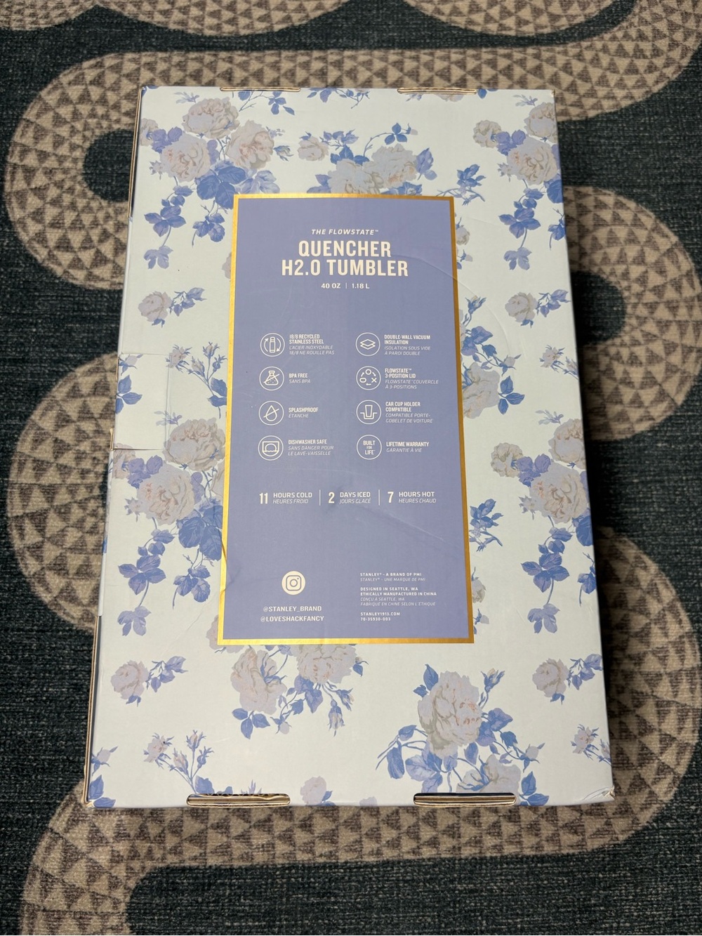Stanley Floral Gift Box - Blue & Cream with Gold Accent - Picture 2 of 5